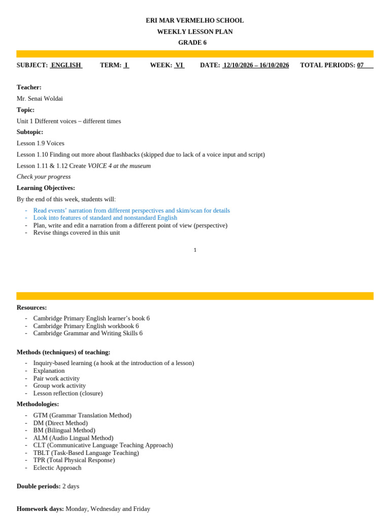 Grade 6 Term 1 Week 6 English | PDF | Teachers | Learning