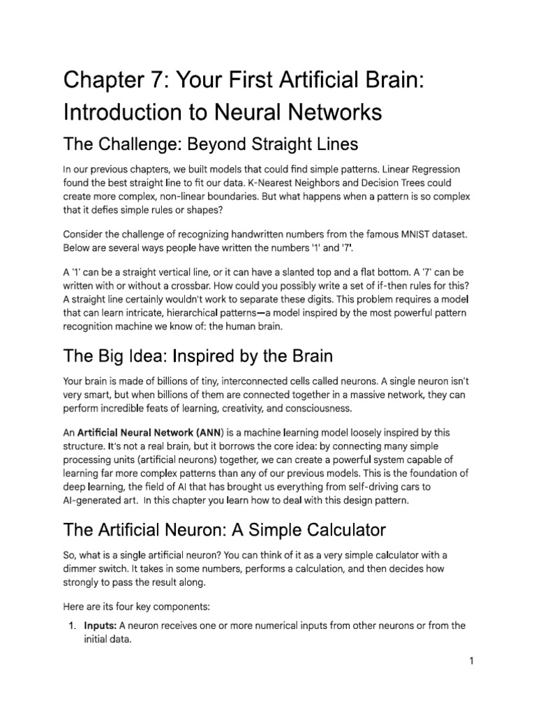 Chapter 7 Your First Artificial Brain Introduction To Neural Networks | PDF