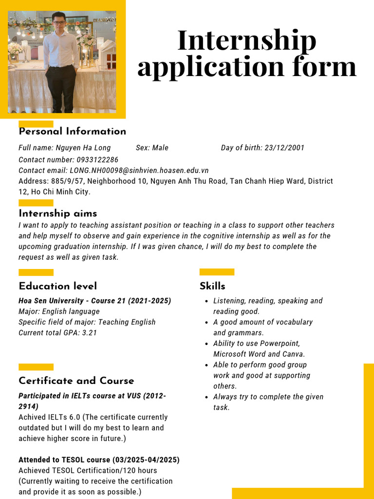 Internship Application for Teaching Assistant | PDF