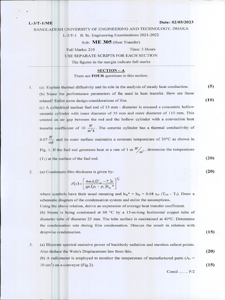 me305_last6years | PDF | Heat Transfer | Convection