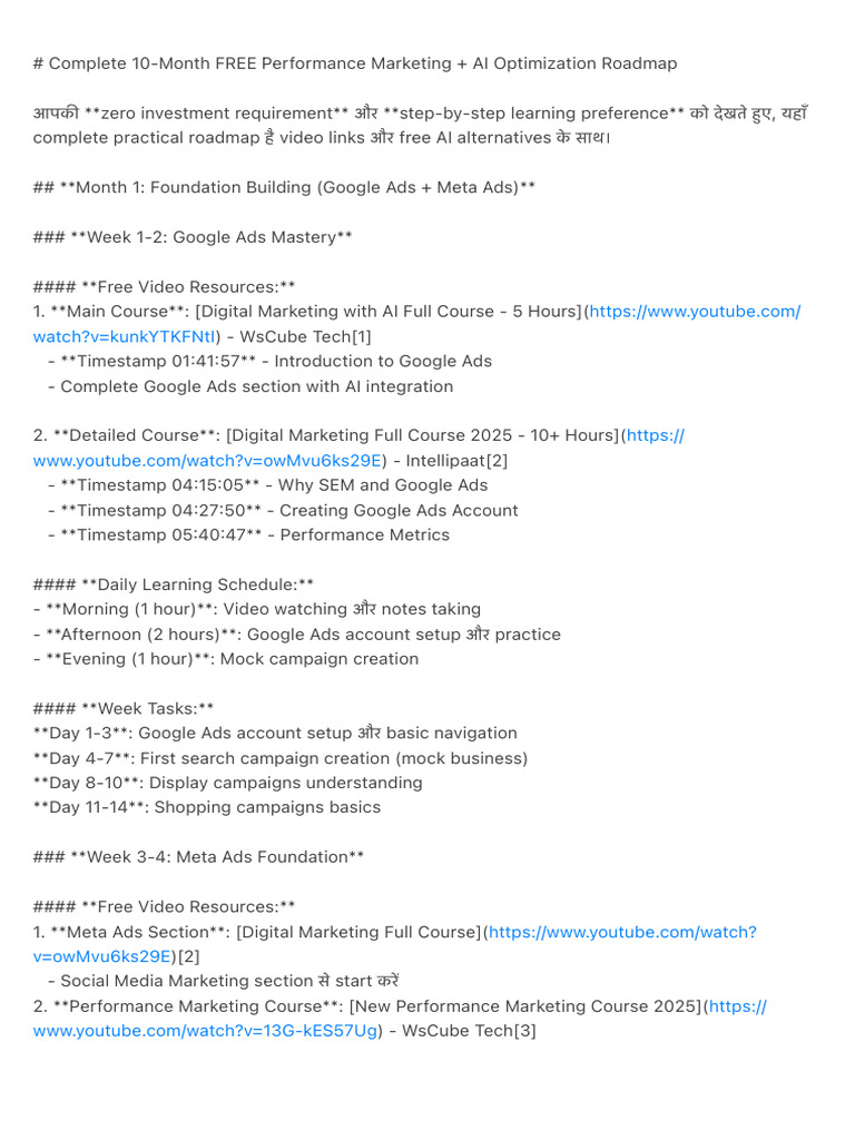 10-Month Free Marketing Roadmap | PDF | Analytics | Digital Marketing
