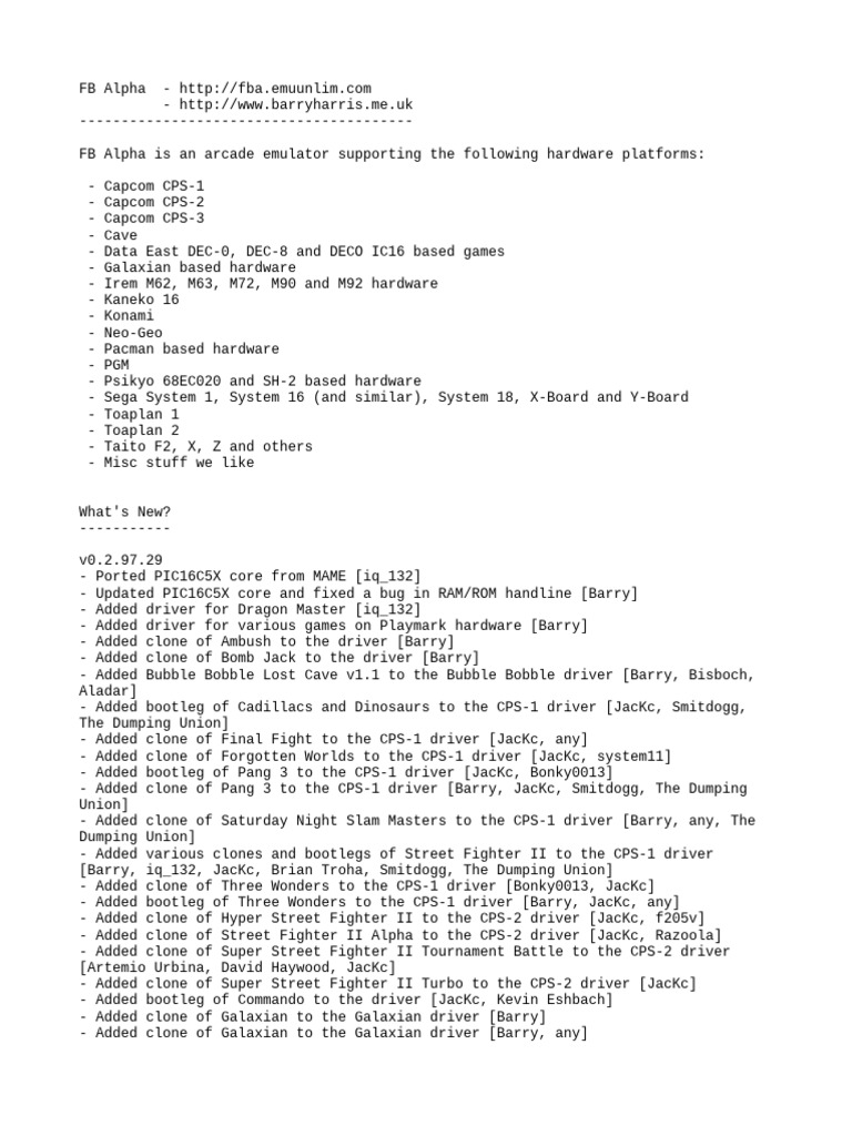 FB Alpha Arcade Emulator Update | PDF | Video Games | Computing