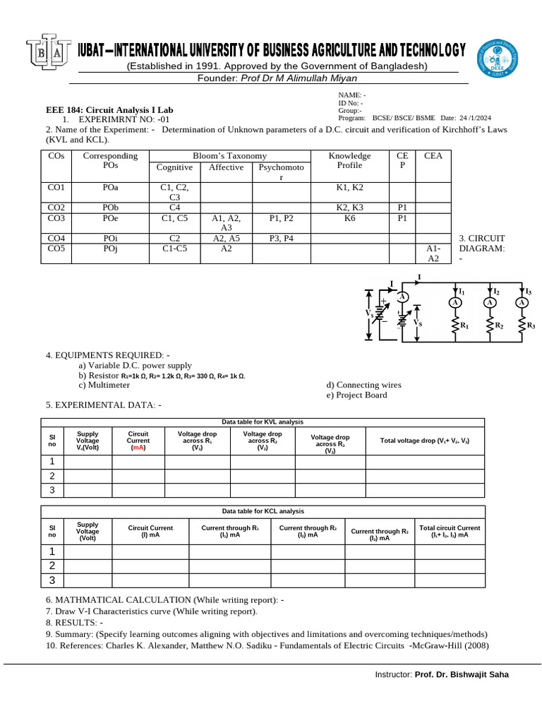 KCL and KVL Analysis Lab Report | PDF | Chess | Electromagnetism