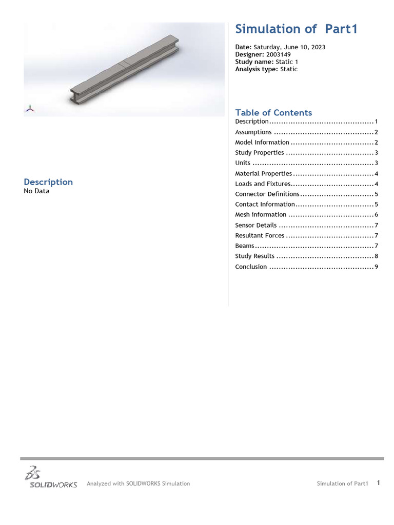 SOLIDWORKS Static Simulation Analysis | PDF | Young's Modulus ...