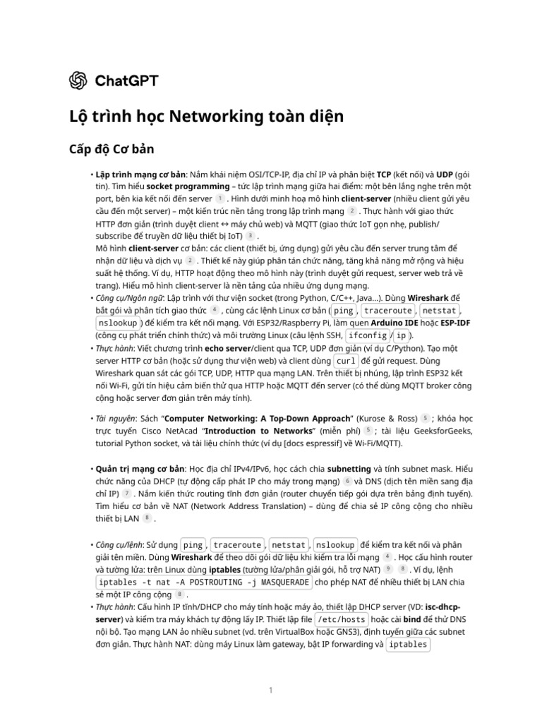 Lộ Trình Học Networking Toàn Diện | PDF