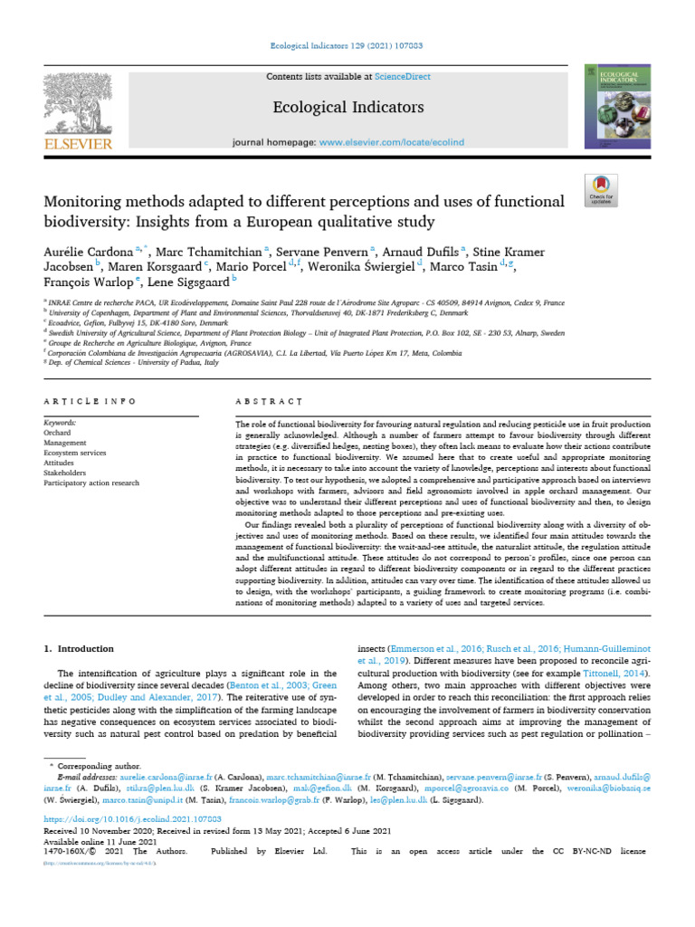 Monitoring Methods Adapted To Different Perceptions and Uses 2021 ...