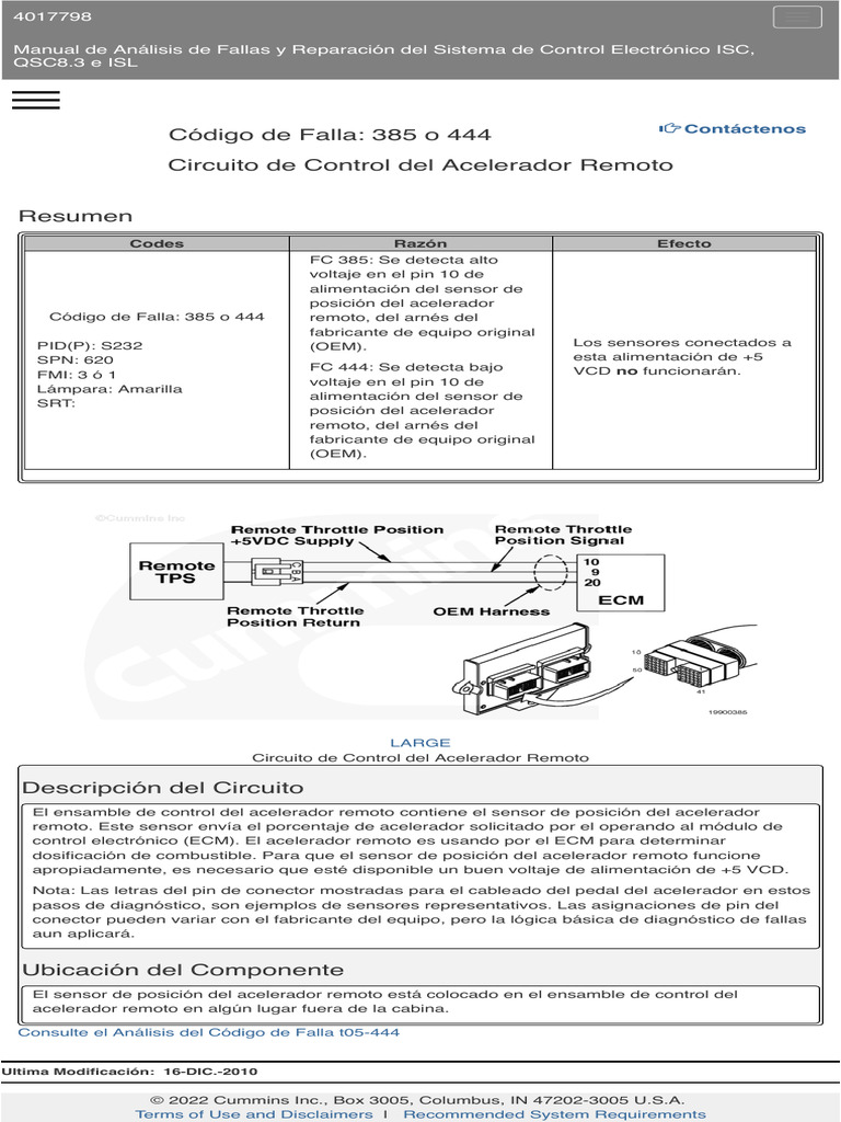 Code 385 o 444 Circuito de Control Del Acelerador Remoto. | PDF ...
