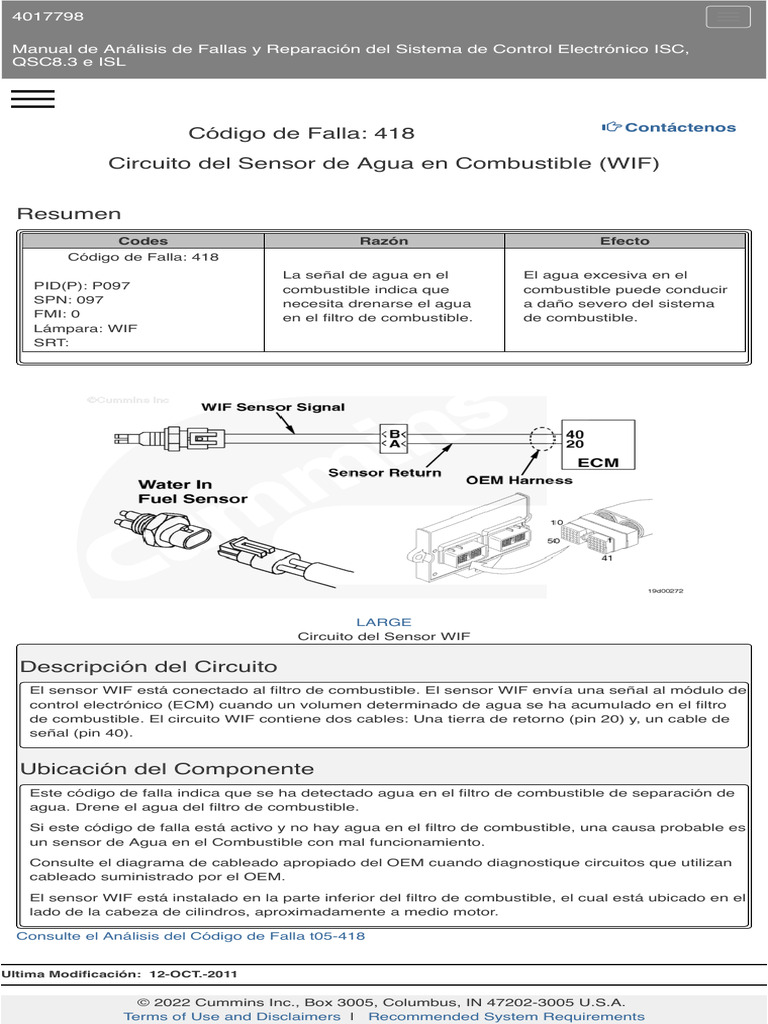 Code 418 Circuito Del Sensor de Agua en Combustible WIF. | PDF