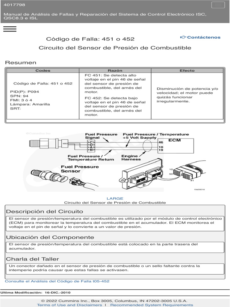 Code 451 o 452 Circuito Del Sensor de Presión de Combustible. | PDF
