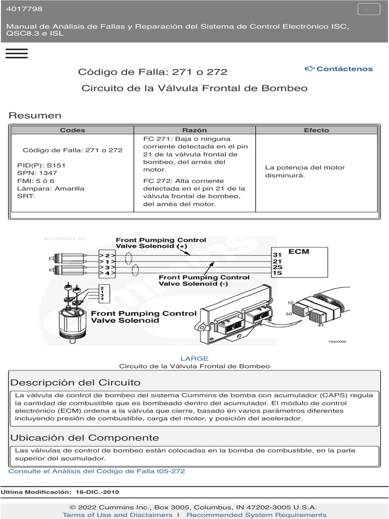 Code 271 o 272 Circuito de La Válvula Frontal de Bombeo. | PDF