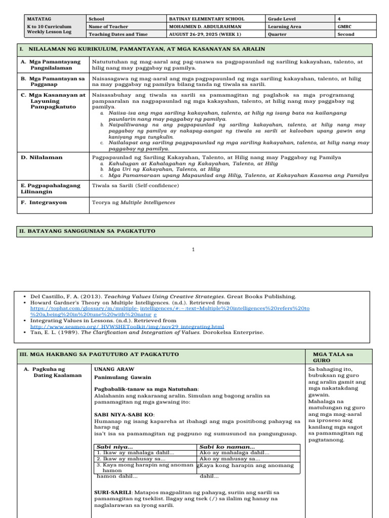 GMRC 4 - DLL - Q2 - W1 | PDF