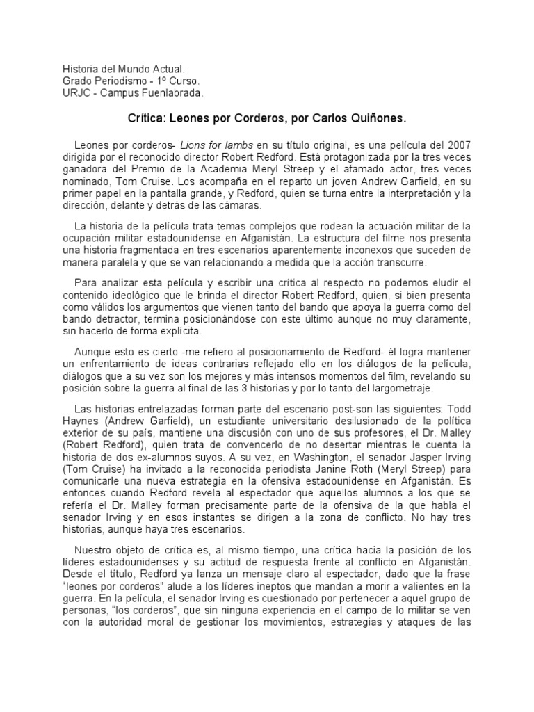 Crítica: Leones Por Corderos | PDF | Política (general)