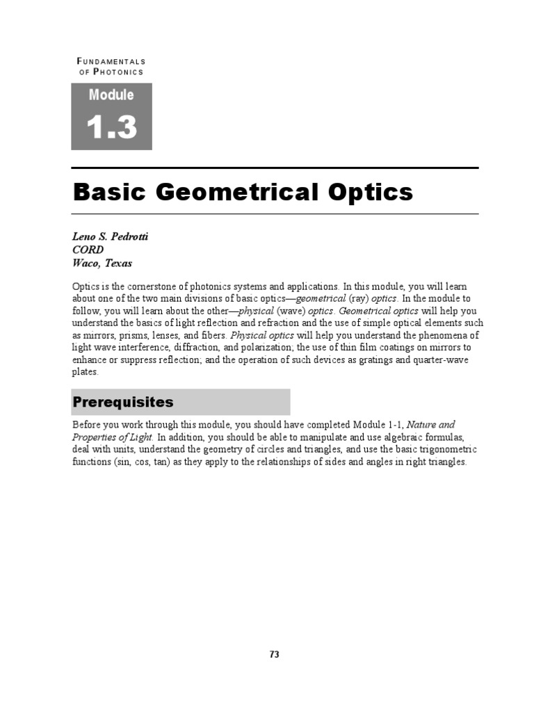 Basic Geometrical Optics Fundamentals of Photonics | PDF | Science ...