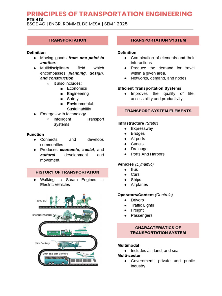 Chapter 1 - Introduction To Transpo Engineering | PDF | Transport | Road