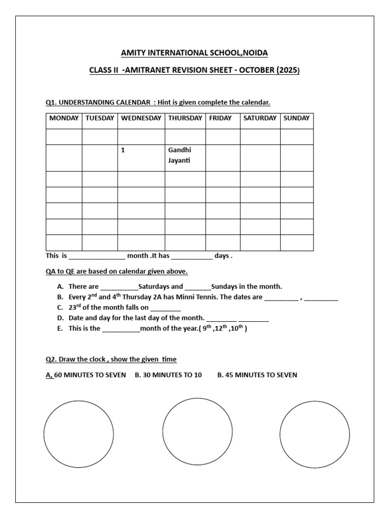 Class II October Revision Sheet | PDF