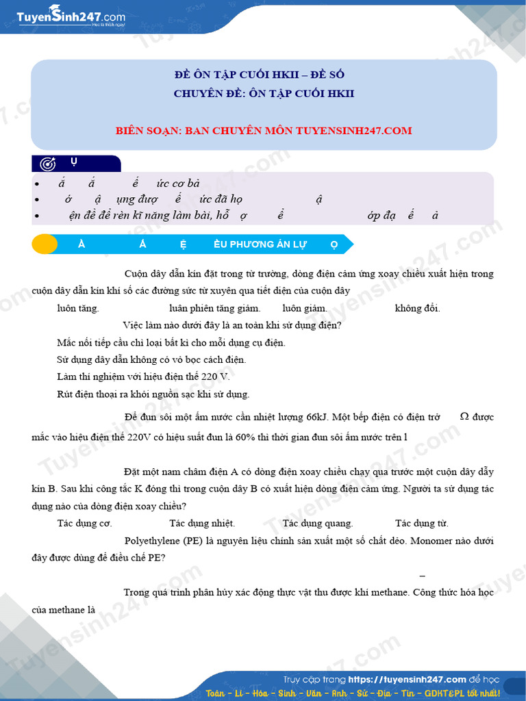 De On Tap Cuoi Hkii Mon KHTN 9 de So 1 Bo Canh Dieu | PDF