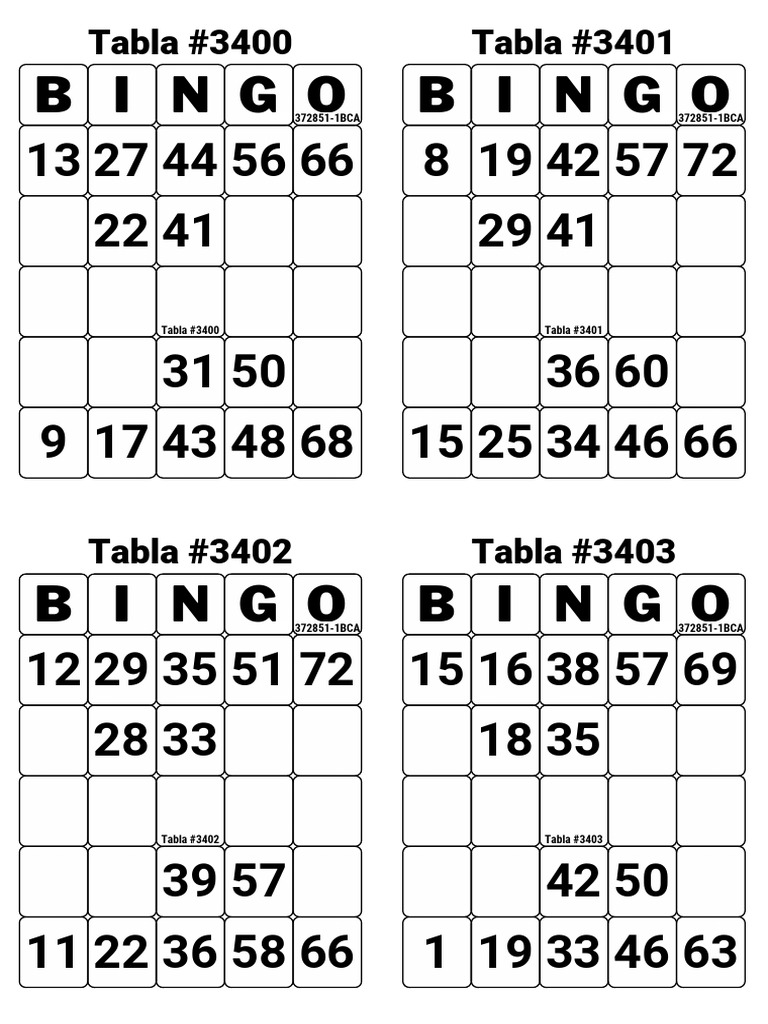 Bingo Number Tables #3400 to #3511 | PDF