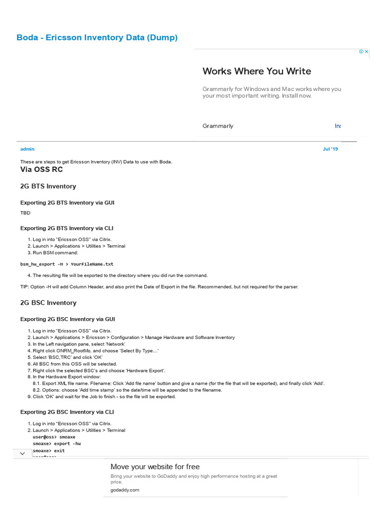 Ericsson Inventory Data Export Guide | PDF | Filename | Command Line ...