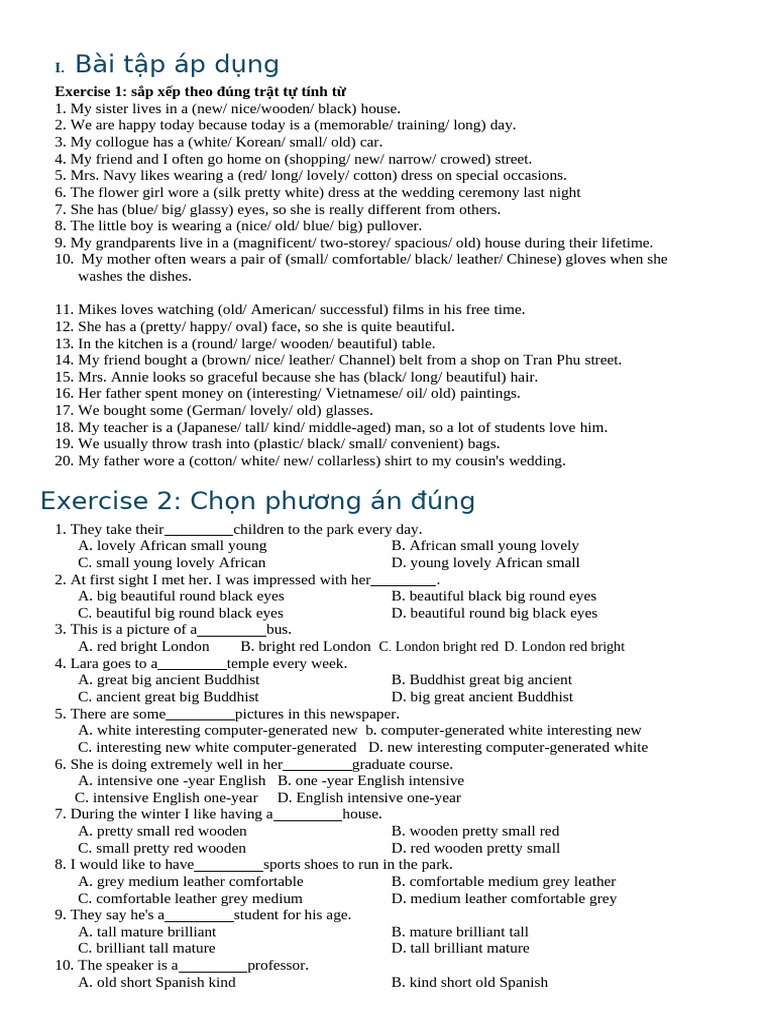 Exercises on Adjective Order and Usage | PDF | Fashion | Clothing