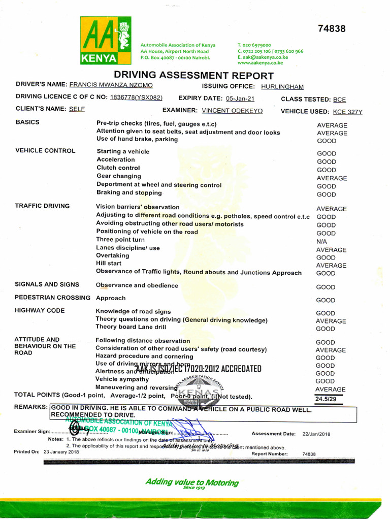Driving Assesment Report | PDF