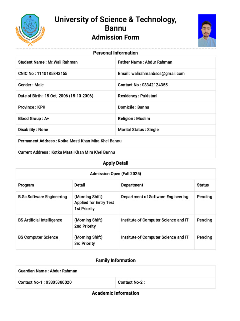 USTB Admission Portal | PDF