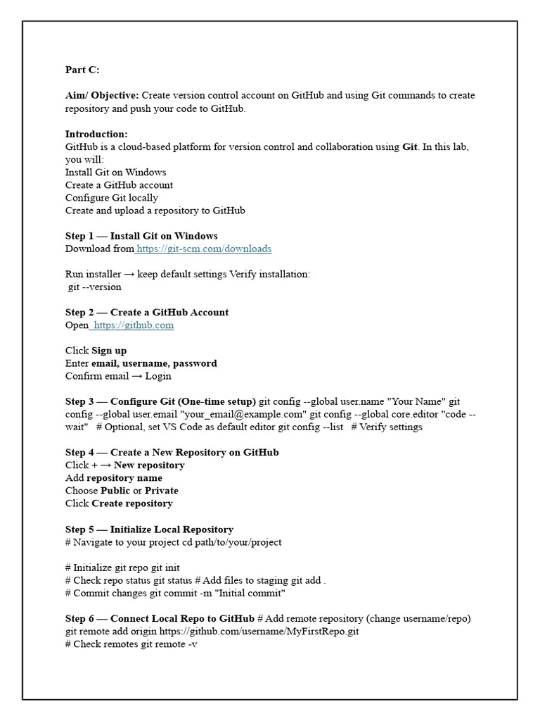 GitHub Version Control Setup Guide | PDF | Version Control ...