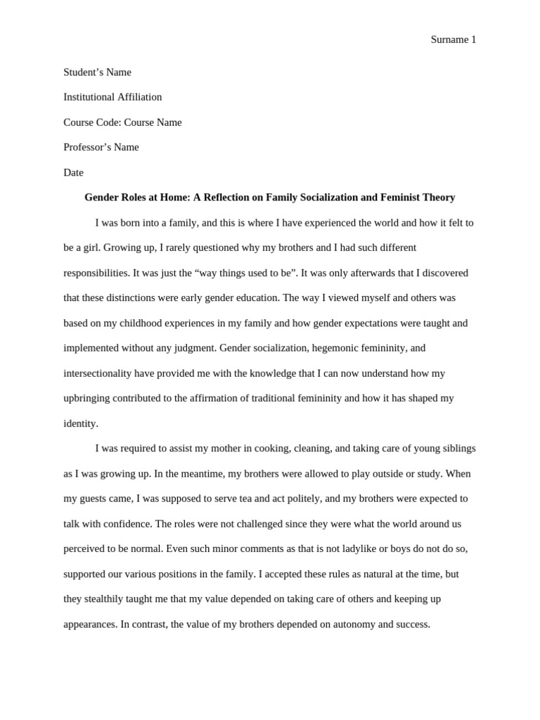 Reflective Gender Paper - Edited | PDF | Gender | Gender Studies