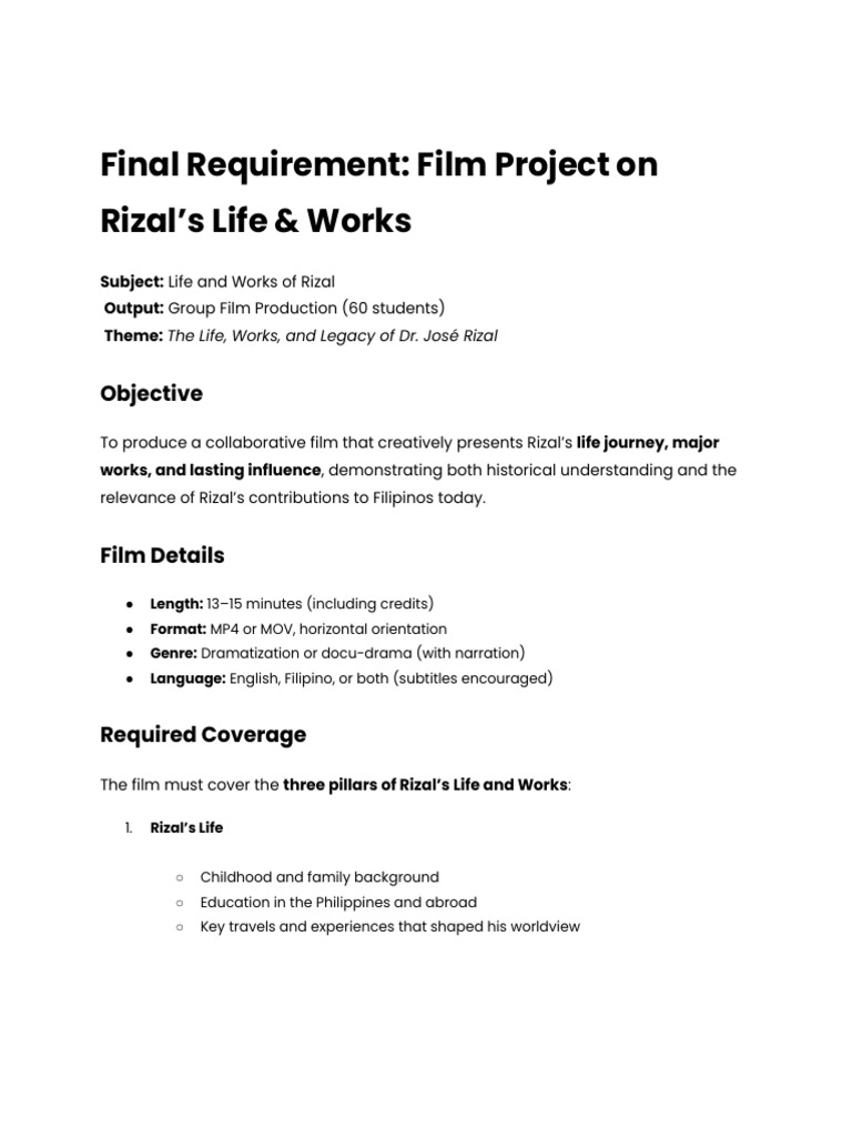 Rizal Film Project Guidelines | PDF