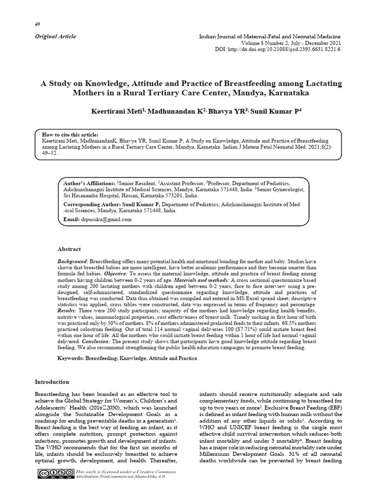 A Study On Knowledge, Attitude and Practice of Breastfeeding Among ...