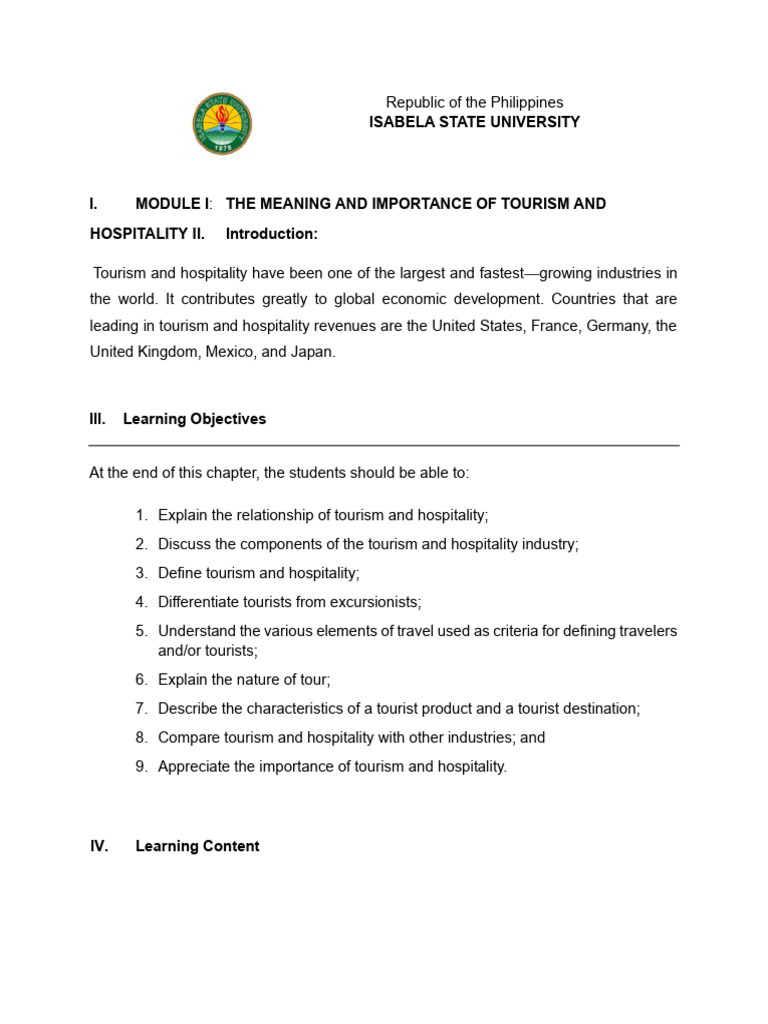 MODULE-1 Macro Perspective of Tourism and Hospitality | PDF | Tourism ...