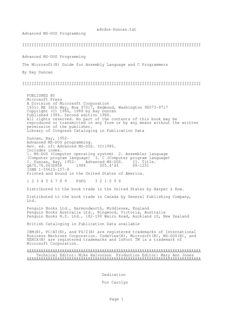 Advanced Ms Dos Programming Ray G Duncan
