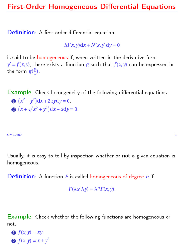 First-Order Homogeneous Differential Equations | PDF | Equations ...