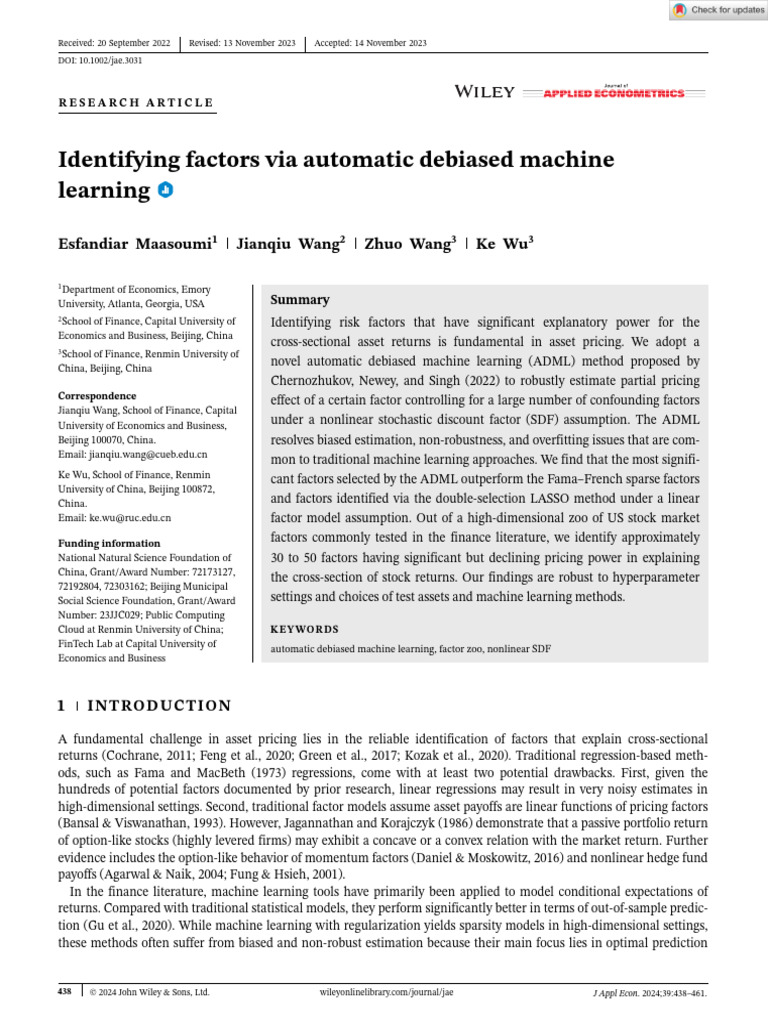 Automatic Debiased Machine Learning in Asset Pricing | PDF | Machine ...