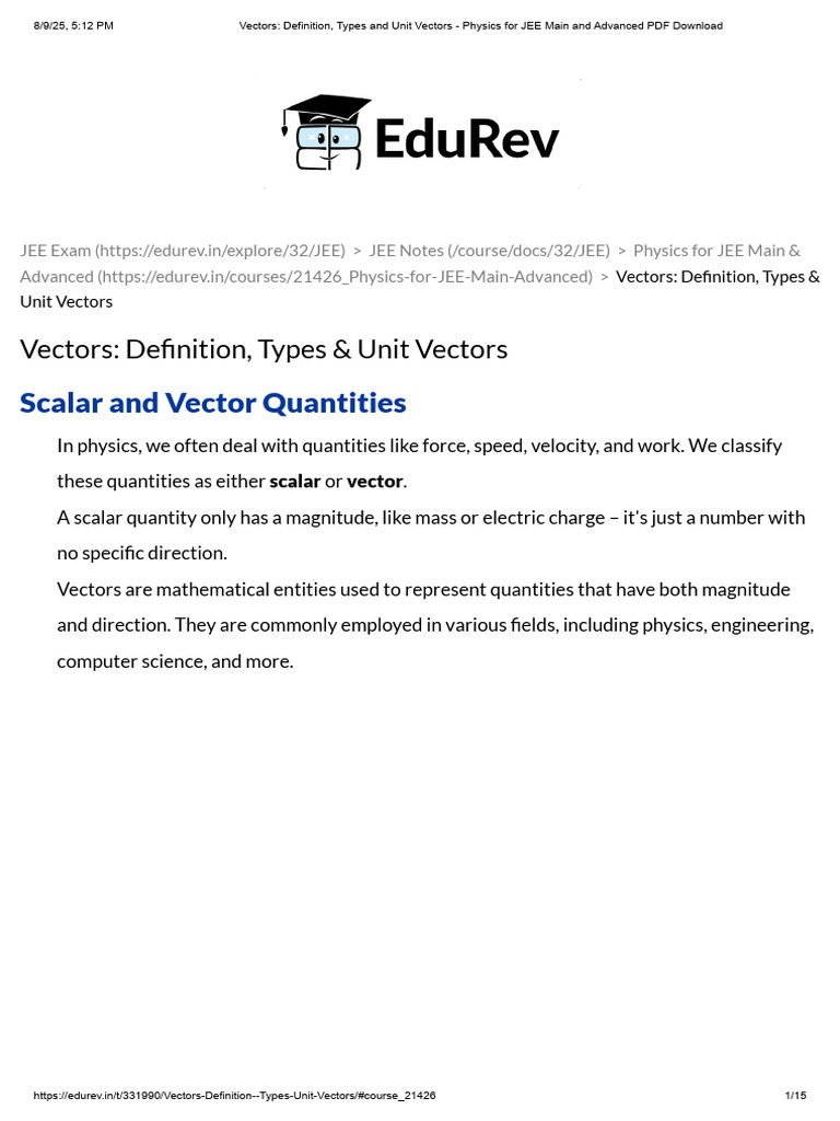 Vector Types and Definitions in Physics | PDF | Euclidean Vector | Quantity