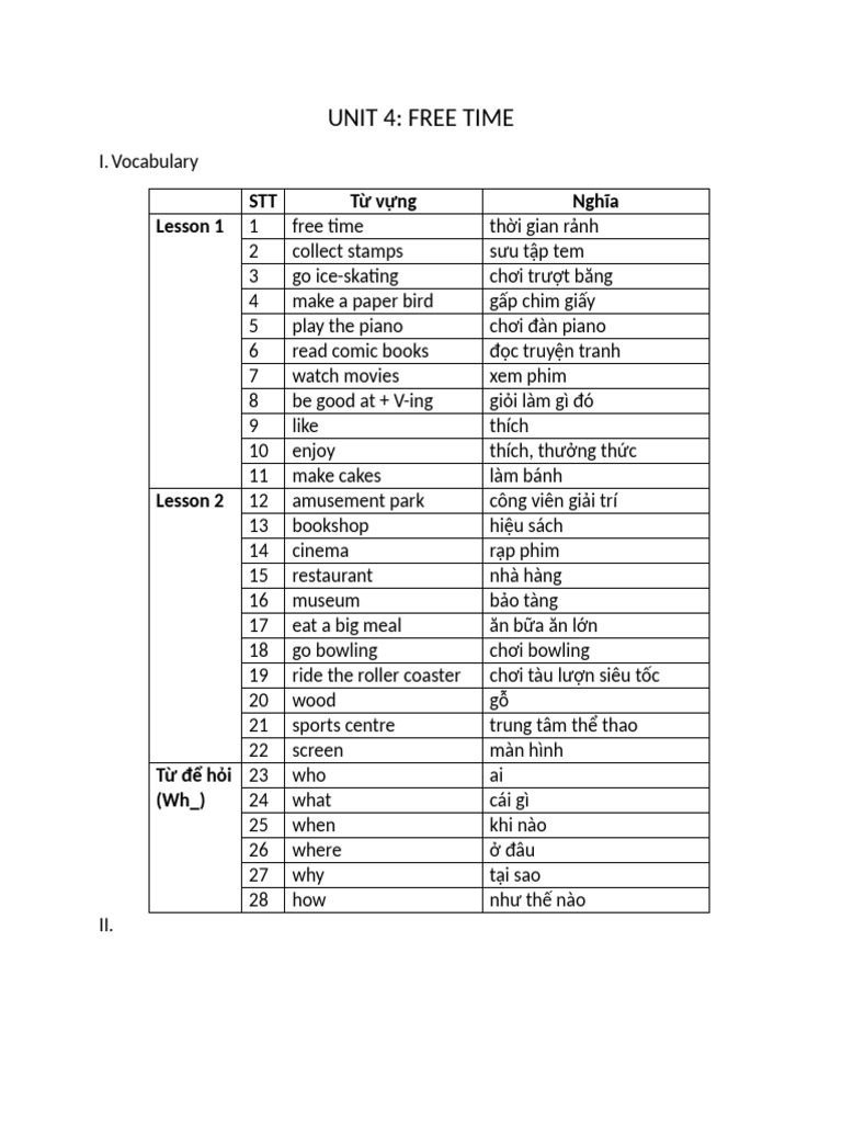 English 5 (Wonderful World) - Unit 4 (Vocabulary, Grammar) | PDF