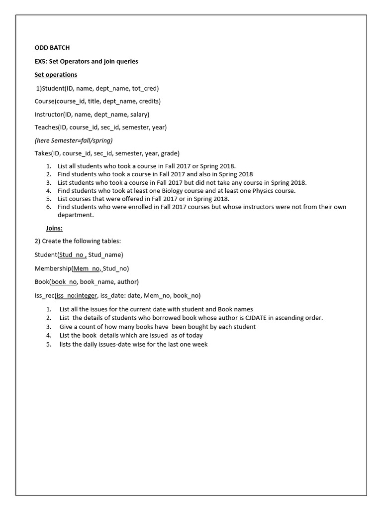 SQL Set Operations and Joins Guide | PDF