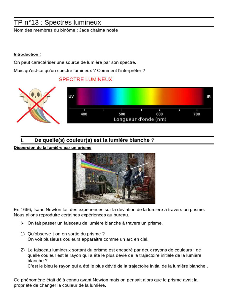 Spectres lumineux : étude et expériences | PDF | Lumière | Couleur