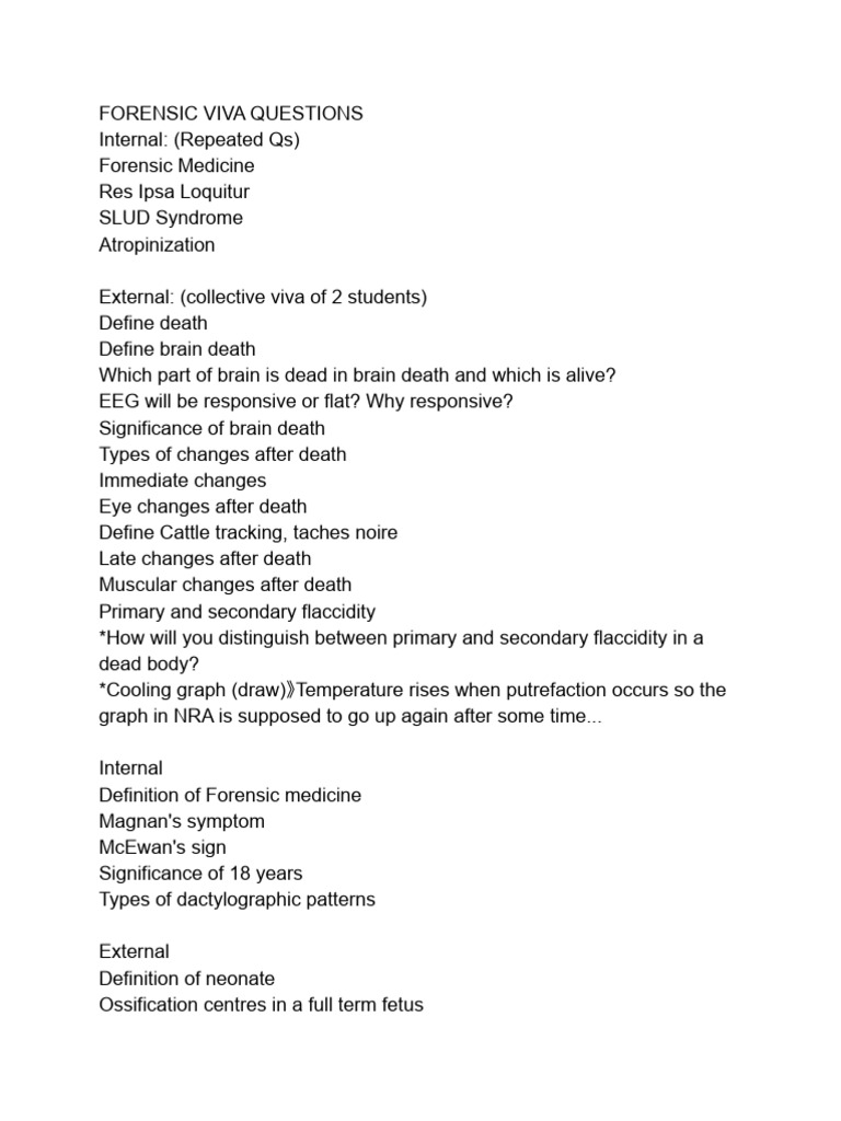 Forensic Medicine Viva Questions Guide | PDF | Autopsy | Forensic Science