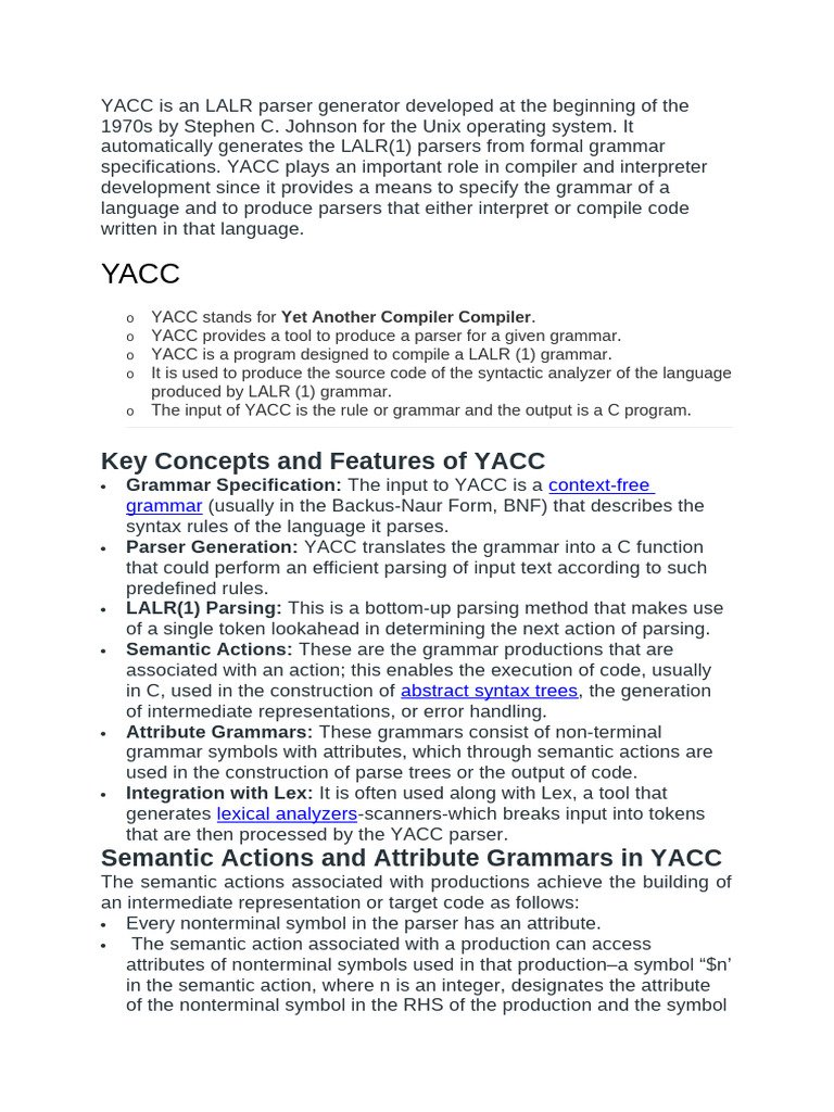 YACC: Yet Another Compiler Compiler | PDF | Parsing | Formalism (Deductive)