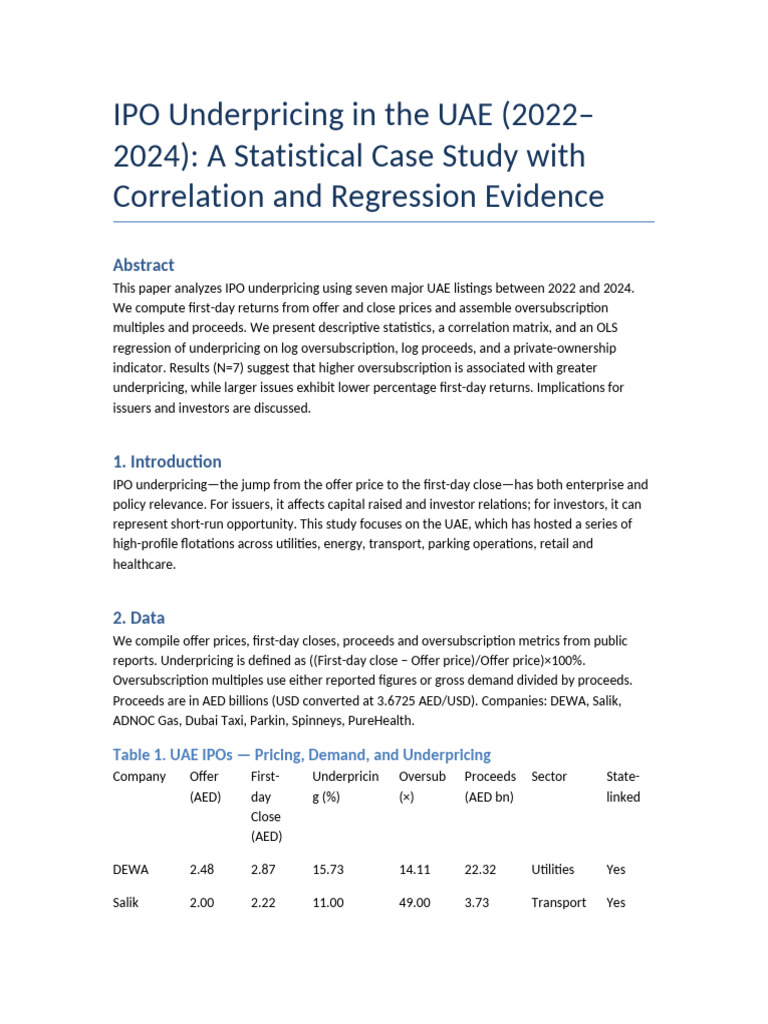 UAE IPO Underpricing Analysis (2022-2024) | PDF | Linear Regression ...
