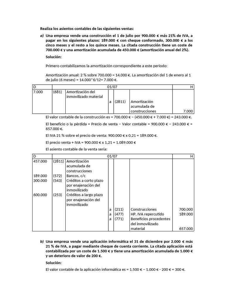 Asientos Contables de Ventas y Bajas | PDF | Contabilidad | Dinero