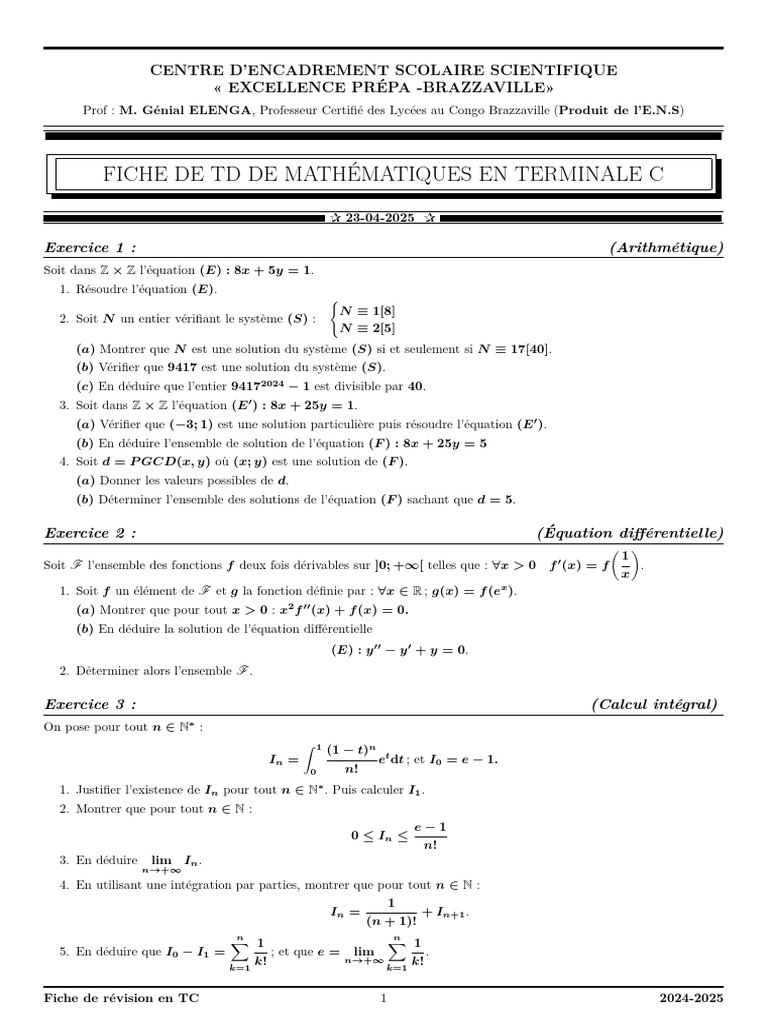 Corrigé de TD de Mathématiques | PDF | Concepts mathématiques | Géométrie