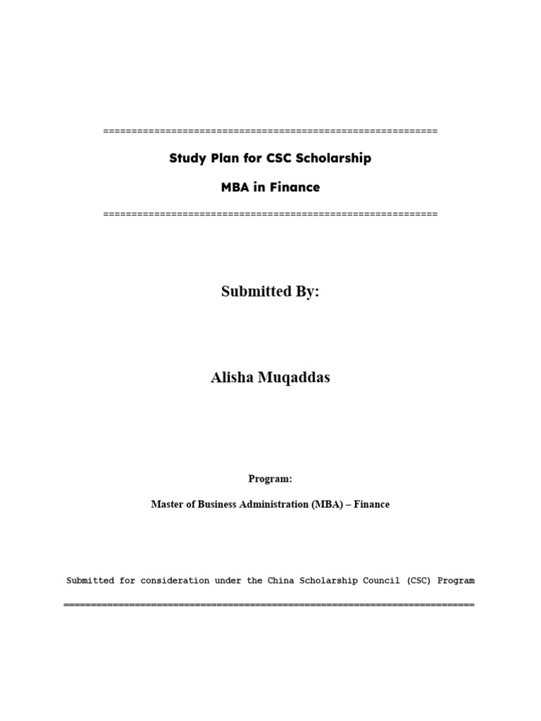 CSC Scholarship Study Plan: MBA Finance | PDF | Risk Management ...