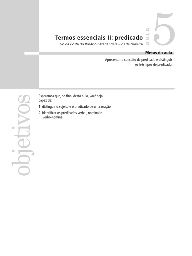 Tipos de Predicado na Língua Portuguesa | PDF | Assunto (gramática ...