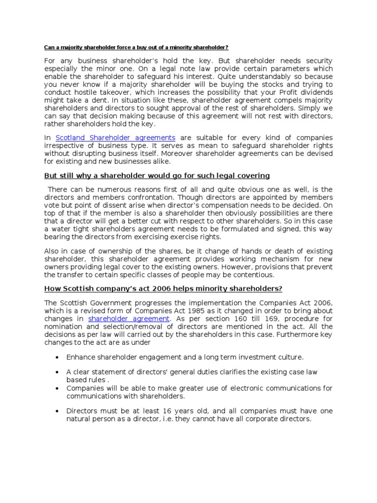 Scotland - Share Holder Agreement Scotland  PDF  Board Of Pertaining To minority shareholder agreement template