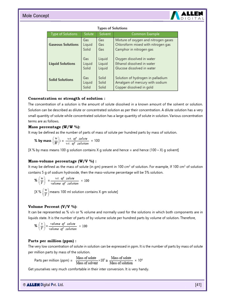 Study Materials-Mole Concept-3 | PDF | Concentration | Mole (Unit)