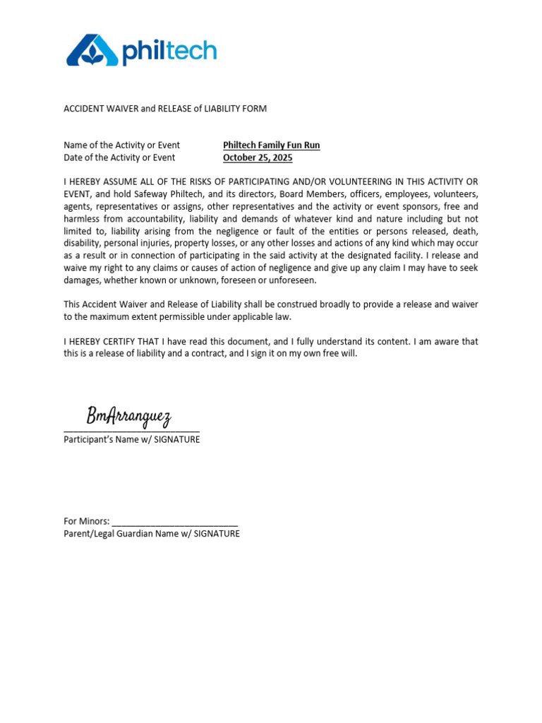 Philtech Family Fun Run Liability Waiver | PDF