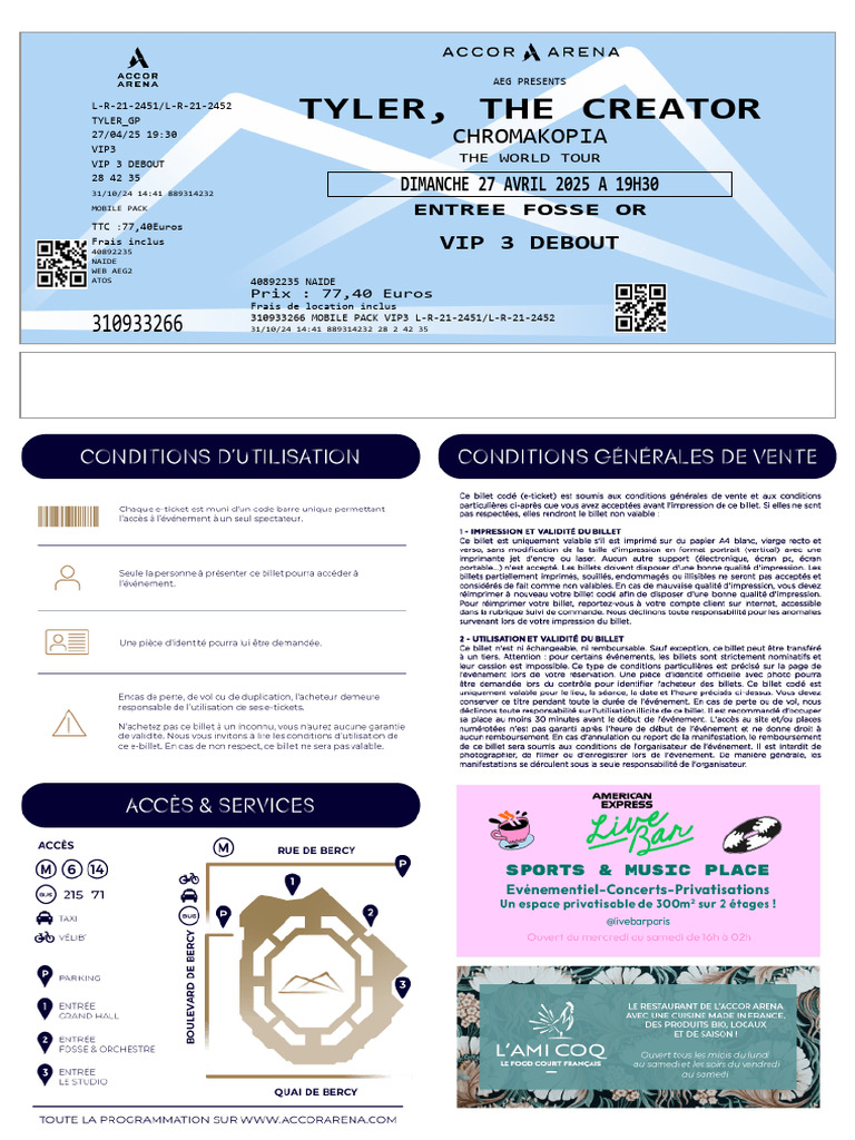 Billets VIP Tyler, The Creator Bercy | PDF