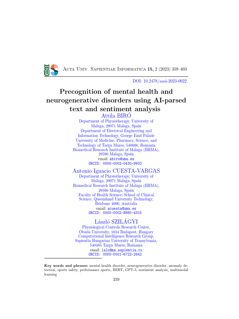 AI for Early Detection of Mental Disorders | PDF | Dementia | Mental ...