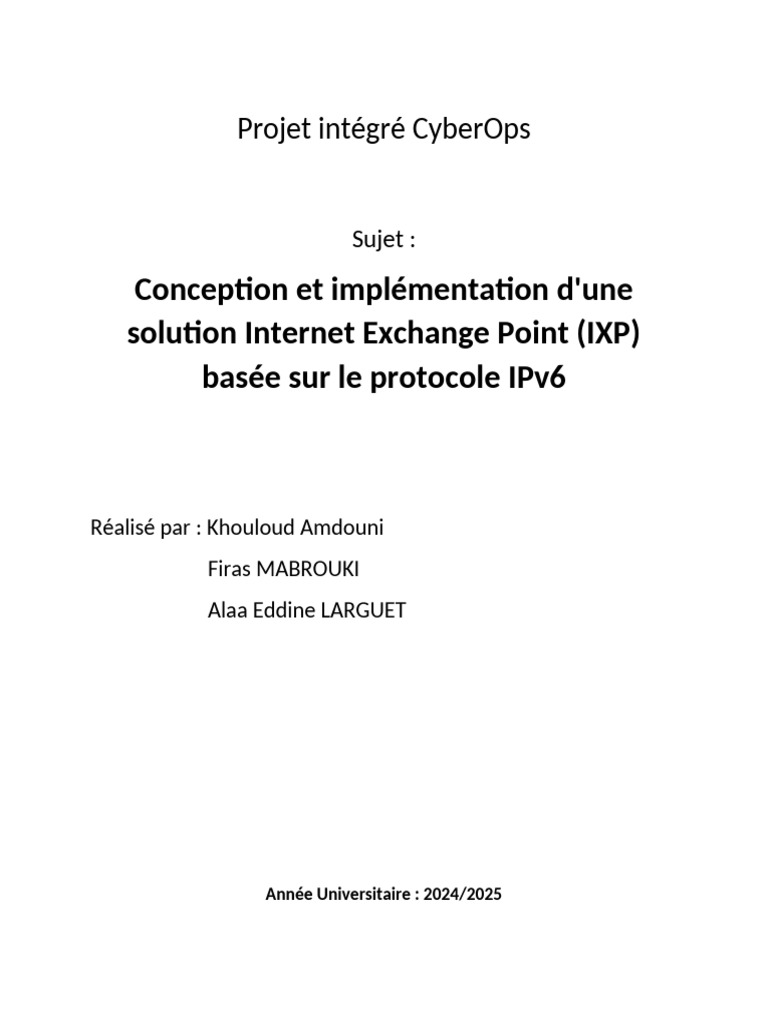 IXP IPv6 : Conception et Implémentation | PDF | I Pv6 | Mise en réseau